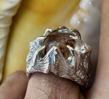 Neuer Silberring „Adler mit Quarz“ Unikat