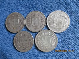 5 x 5 francs argent pour 1 franc