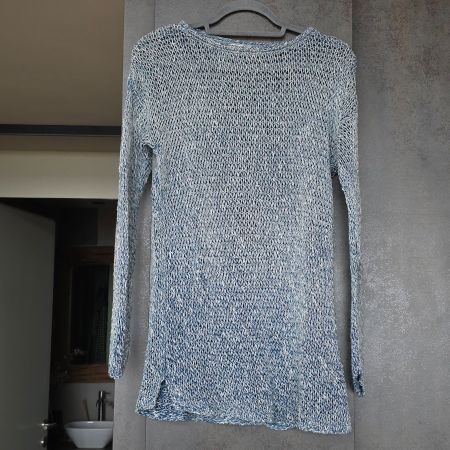🐸 DENIM & CO LEINEN STRICKPULLOVER PULLOVER BLAU WEISS M