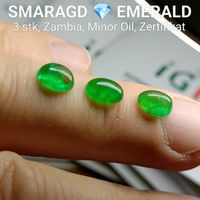 Smaragd Emerald 3 stk 4.14 cts MINOR Oil ZERTIFIKAT Sambia
