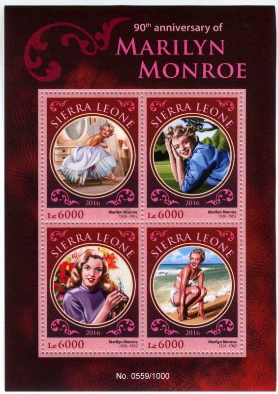 Tutti i francobolli: Block "Marilyn Monroe". Sierra Leone – Nuovo e nell'imballaggio originale da Basel venduto da Butsch5
