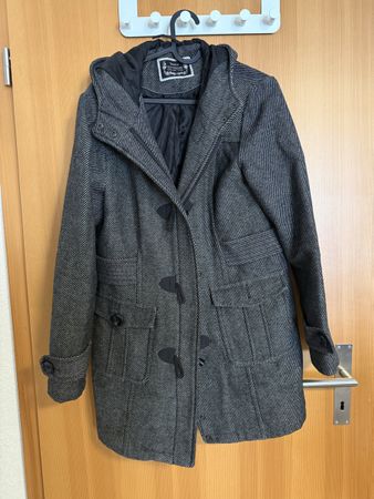 Damen Mantel schwarz grau mit Kapuze guter Zustand