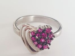 925 Silber Ring, Herz mit pinken Steinen, Grösse 17.7 mm