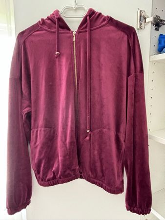 Damen Samt Hoodie dunkelrot Grösse S/M