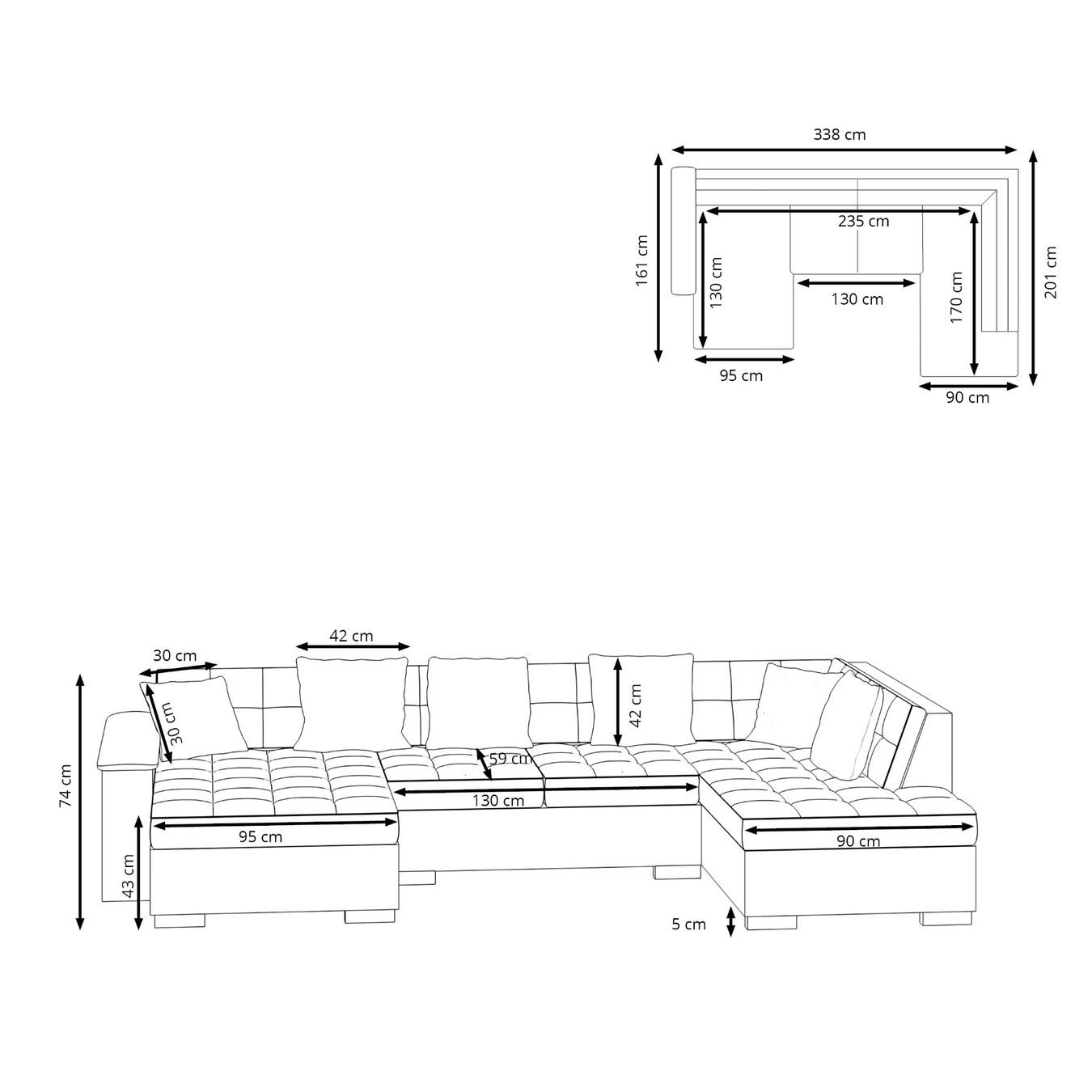 Divani: Ecksofa U-Form mit Bettfunktion & Stauraum, Grau/Schwarz ... – Nuovo e nell'imballaggio originale da Zug venduto da Cheap-Shop 2