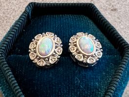 Ohrstecker Milchopal mit Zirkonia Herzli - edel - 925 Silber