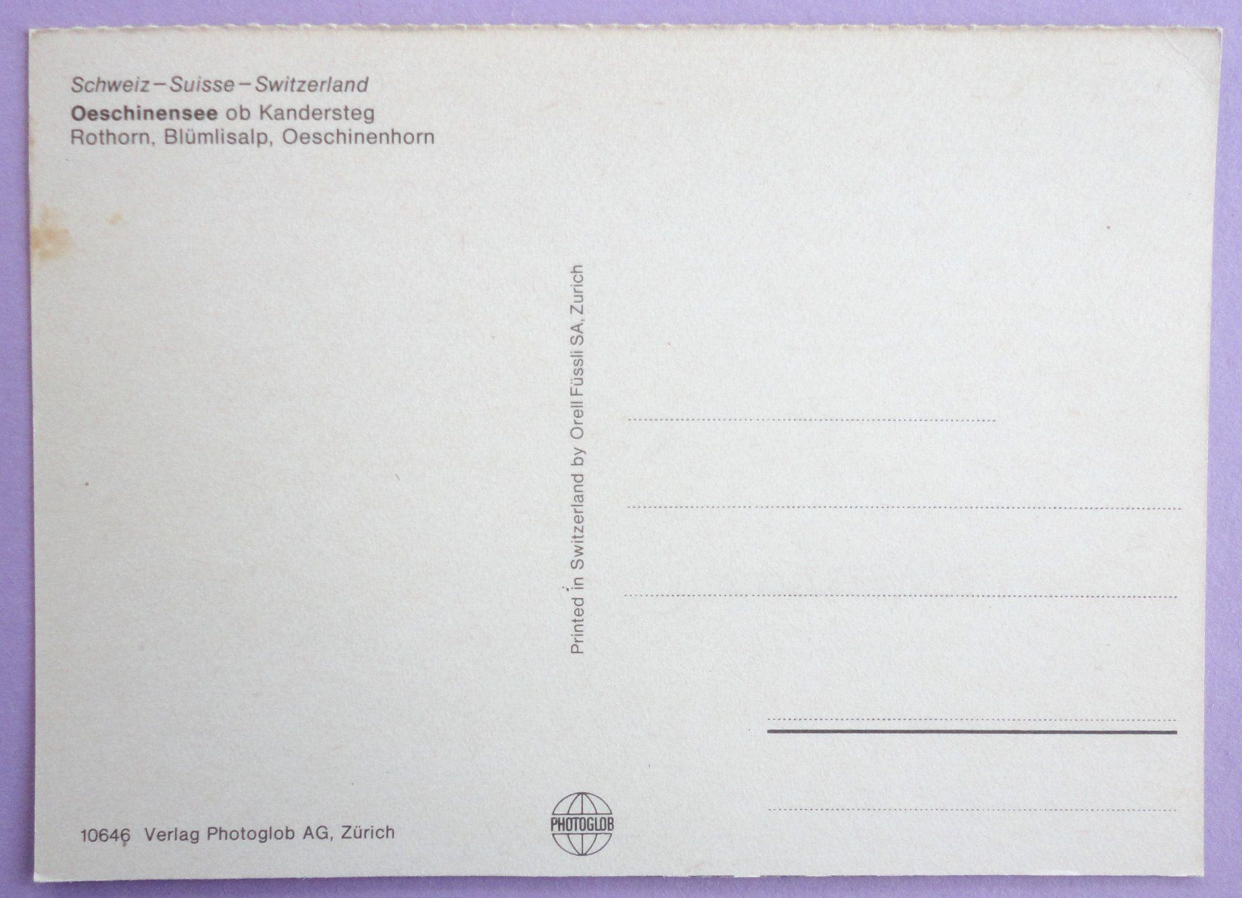 Cartoline postali: Oeschinensee ob Kandersteg – Difettoso da Fétigny venduto da Billy2miny 1