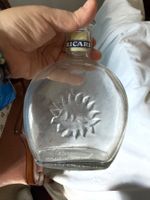 Vintage Ricard Glasflasche / Karaffe mit Sonnenblumen-Relief