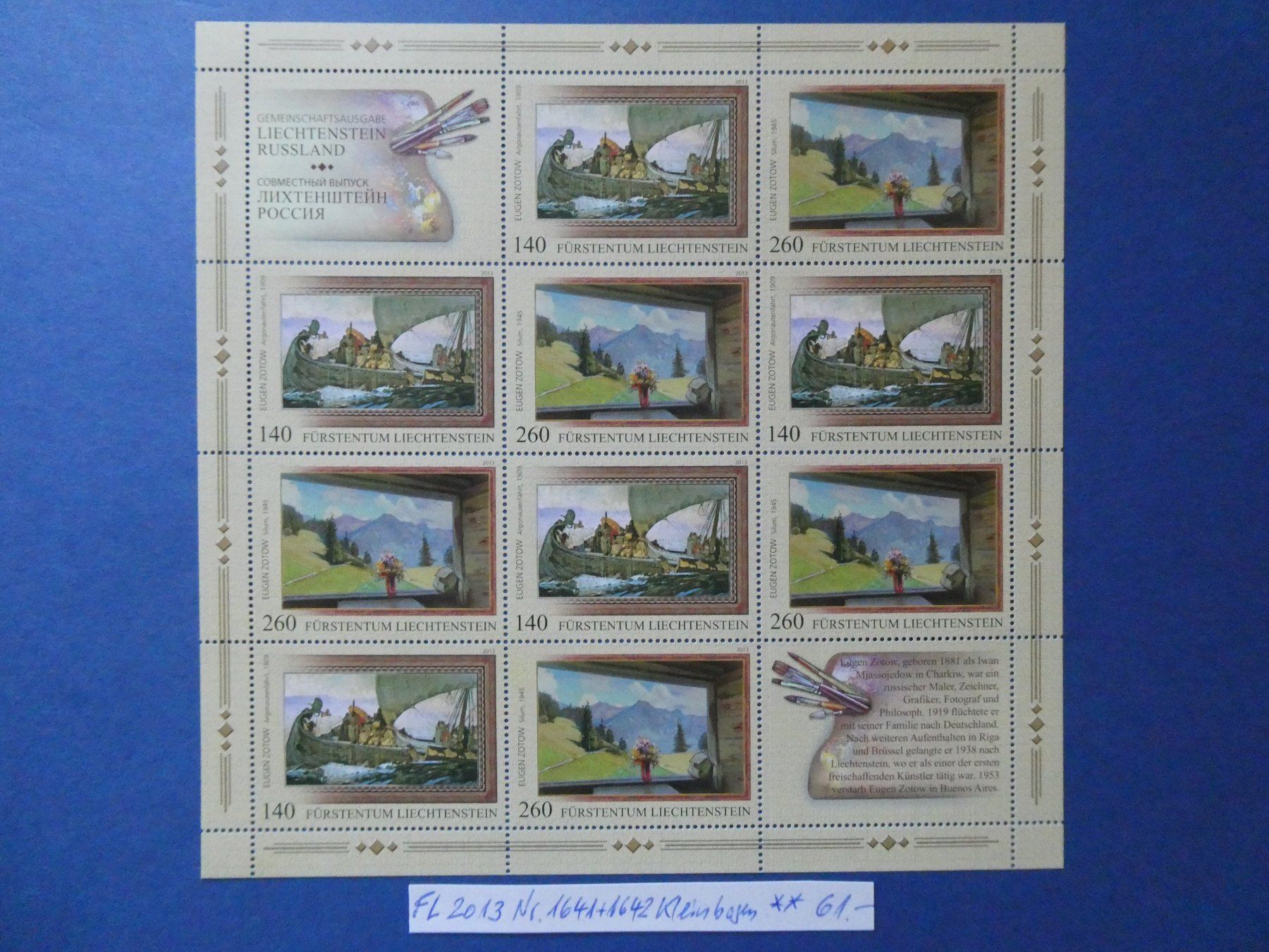 Tutti i francobolli: FL 2013 Nr. 1641+1642 Kleinbogen postfrisch ** – Usato da Lausen venduto da Herbamare01