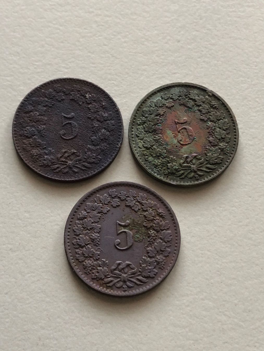 Tutti le monete: Lot mit 3 Stk. 5 Rp. 1918 Messing – Difettoso da Schötz venduto da Odpa 1