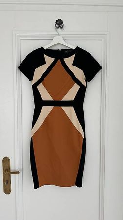Elegantes kurzes Kleid, schwarz/beige, 36