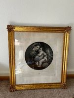 Antiker Raffael-Stich Madonna della Sedia im Goldrahmen 