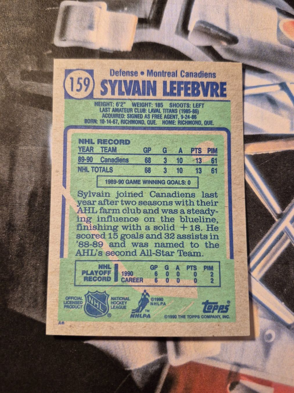 NHL Carte collezionabili: NHL Sylvain Lefebvre Montreal Canadiens – Usato da Treiten venduto da Sauber73 1