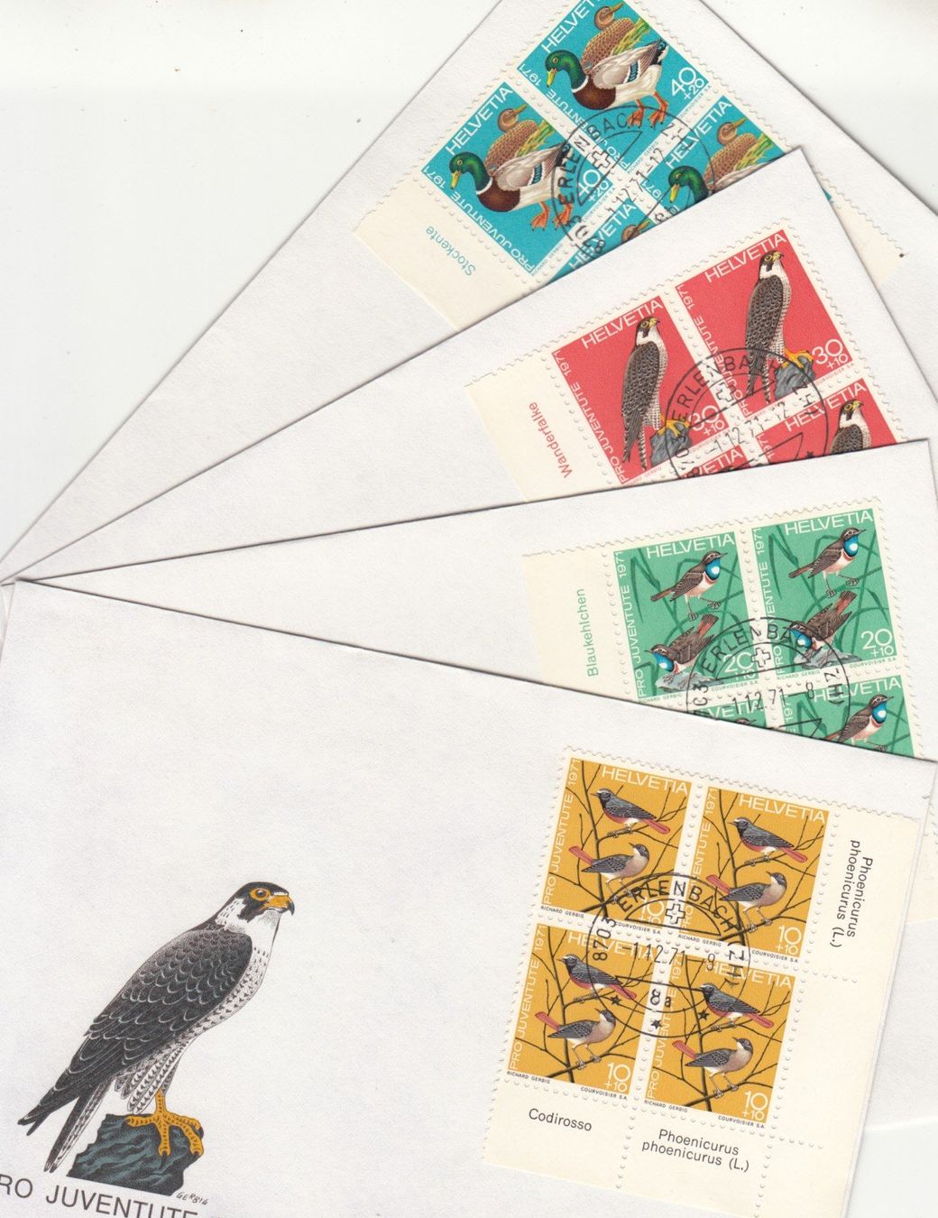 Alle Briefmarken: SBK J236 - J239 im 4er-Block FDC Erlenbach – Gebraucht aus Bürglen TG von StampGraf