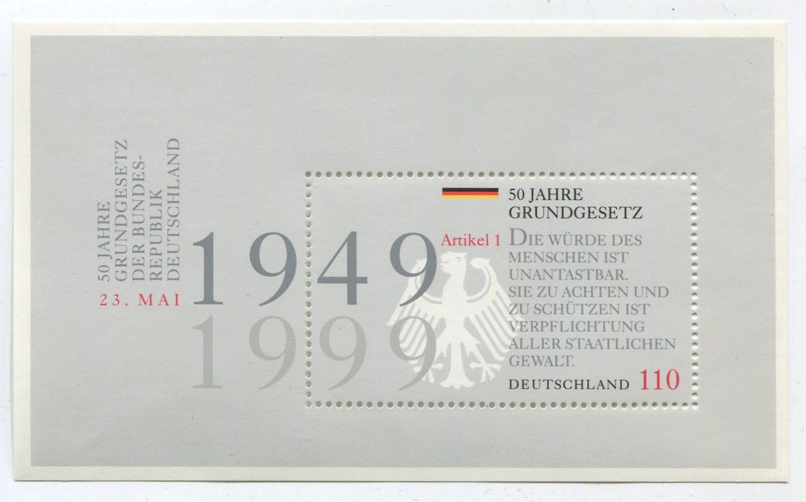 Tutti i francobolli: Block "50 Jahre Grundgesetz". BRD. – Nuovo e nell'imballaggio originale da Basel venduto da Butsch5