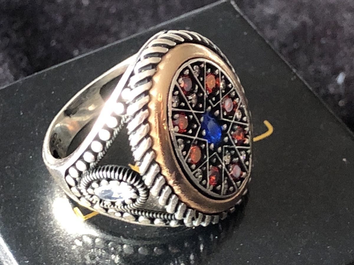 Anelli: Sterling Silber 925 Ring mit Rote blaue echte Steine 61Gr – Nuovo e nell'imballaggio originale da Läufelfingen venduto da Original100 1