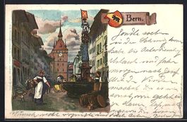 Litho Bern, Strassenpartie am Tor mit Br