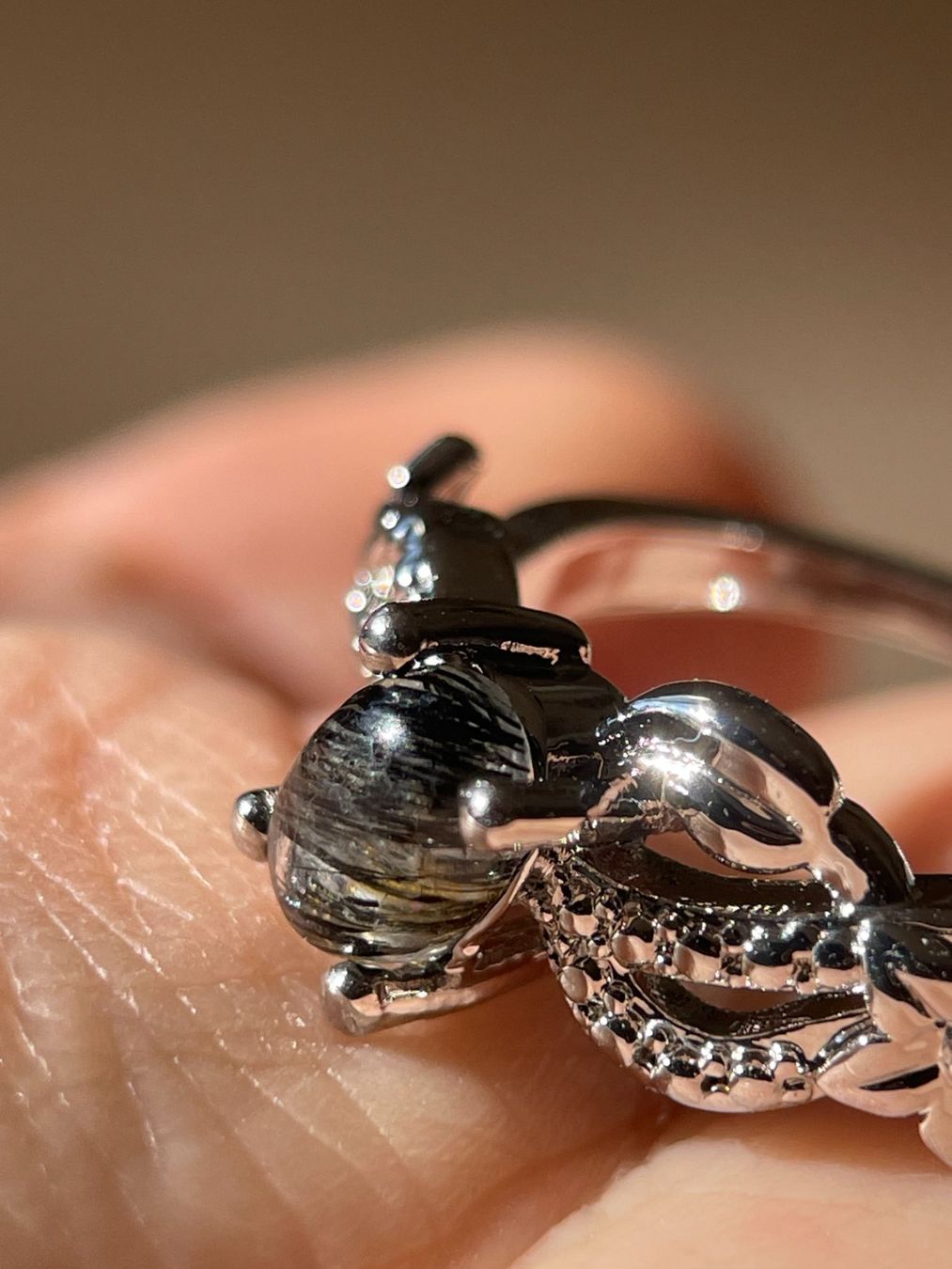 Anelli: 100 % echter schwarzer Rutilquarz-Ring – Edelsteinring. – Nuovo e nell'imballaggio originale da Schiers venduto da sisikristall 2
