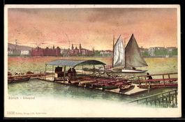 Litho Zürich, Utoquai mit Steg und Sege