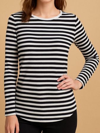 Gr. M shirt Damen Schwarz Weiß Baumwoll-Stretch Longsleeve🎁