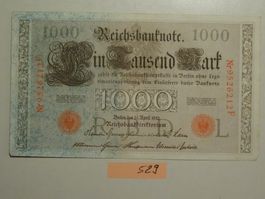 Dt. Reich Reichsbanknote 1000Mark 21.April 1910 gebraucht.