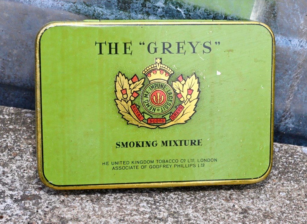 Barattoli: alte Blechdose THE "GREYS" smoking mixture Switerland – Usato da Pfaffhausen venduto da mono_rec