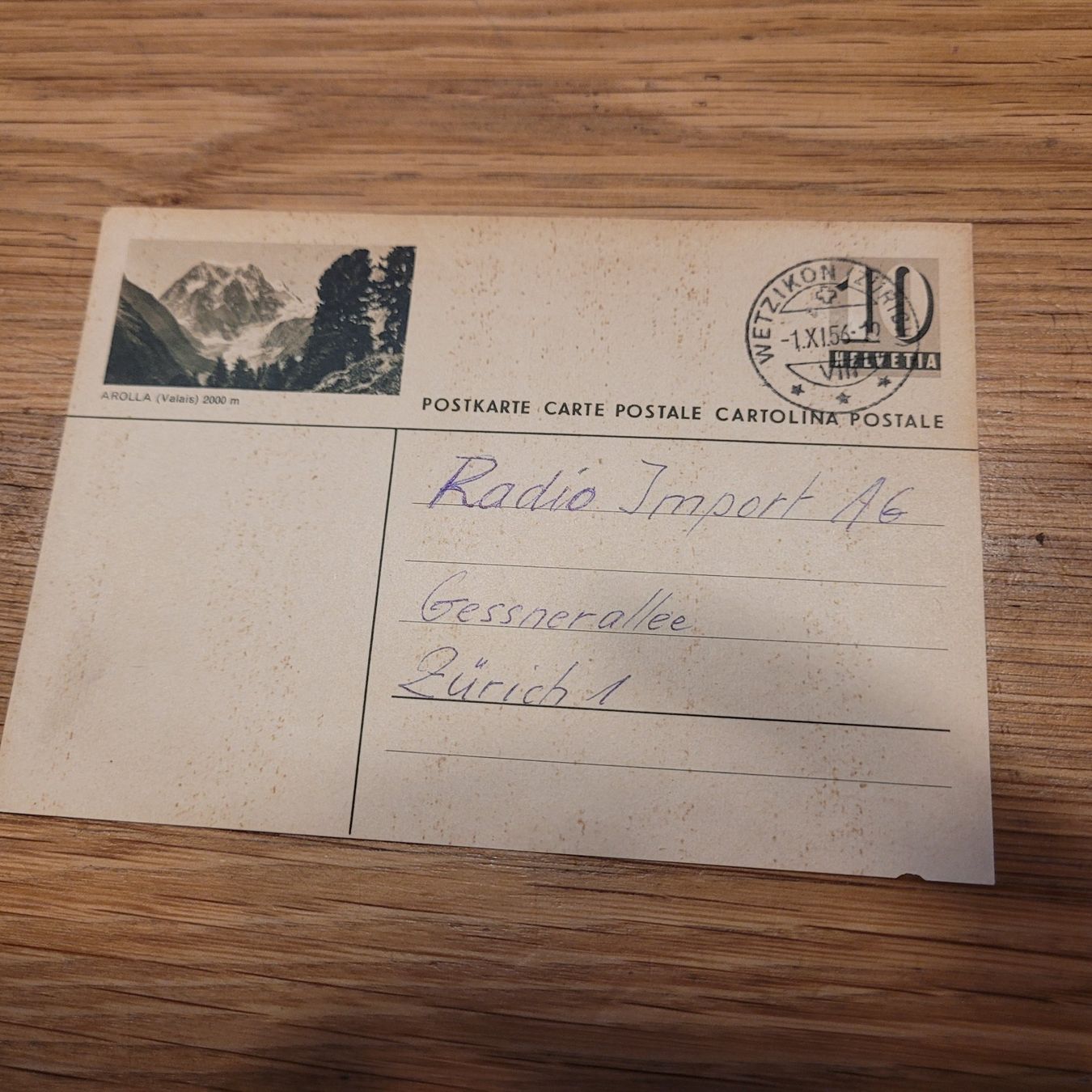 Cartes postales: GS Arolla Valais Wetzikon 1956 – D'occasion à Biel/Bienne par Destockweb