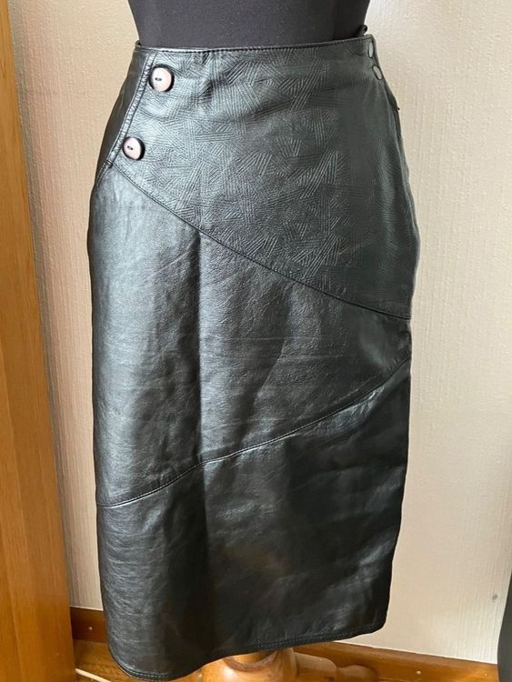 Jupe En Cuir Taupe Graeme Black - Taille Italienne 38 - Occasion Très Bon état - Style évasé Genou