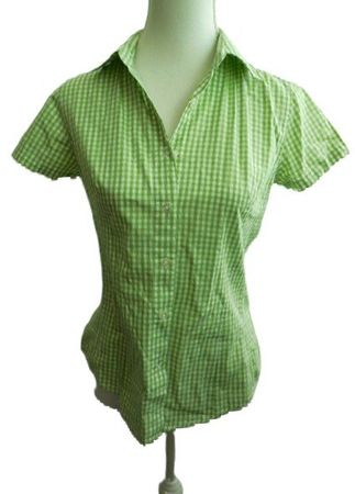 Gr. 36 BENETTON taillierte Bluse Karos grün weiss Baumwolle