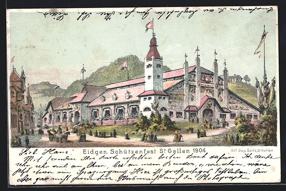 Ansichtskarten: Litho St. Gallen, Eidgen. Schützenfest  – Gebraucht aus Berlin von bartko-reher