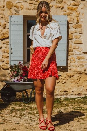 jupe rouge motif fleurs taille XL TALLY WEIJL pour femme