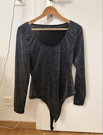 Only Body mit Glitzer schwarz, langärmelig, Grösse XL