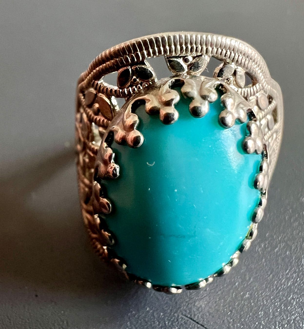 Anelli: Filigranring mit türkisfarbenem Cabochon – Usato da Chur venduto da Penting1935 4