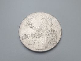 🇷🇴 Romania 100.000 lei 1946 Silver **25g** Uncleaned XF
