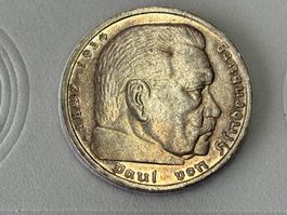5 Reichsmark 1935 A Hindenburg deutsches Reich Silber