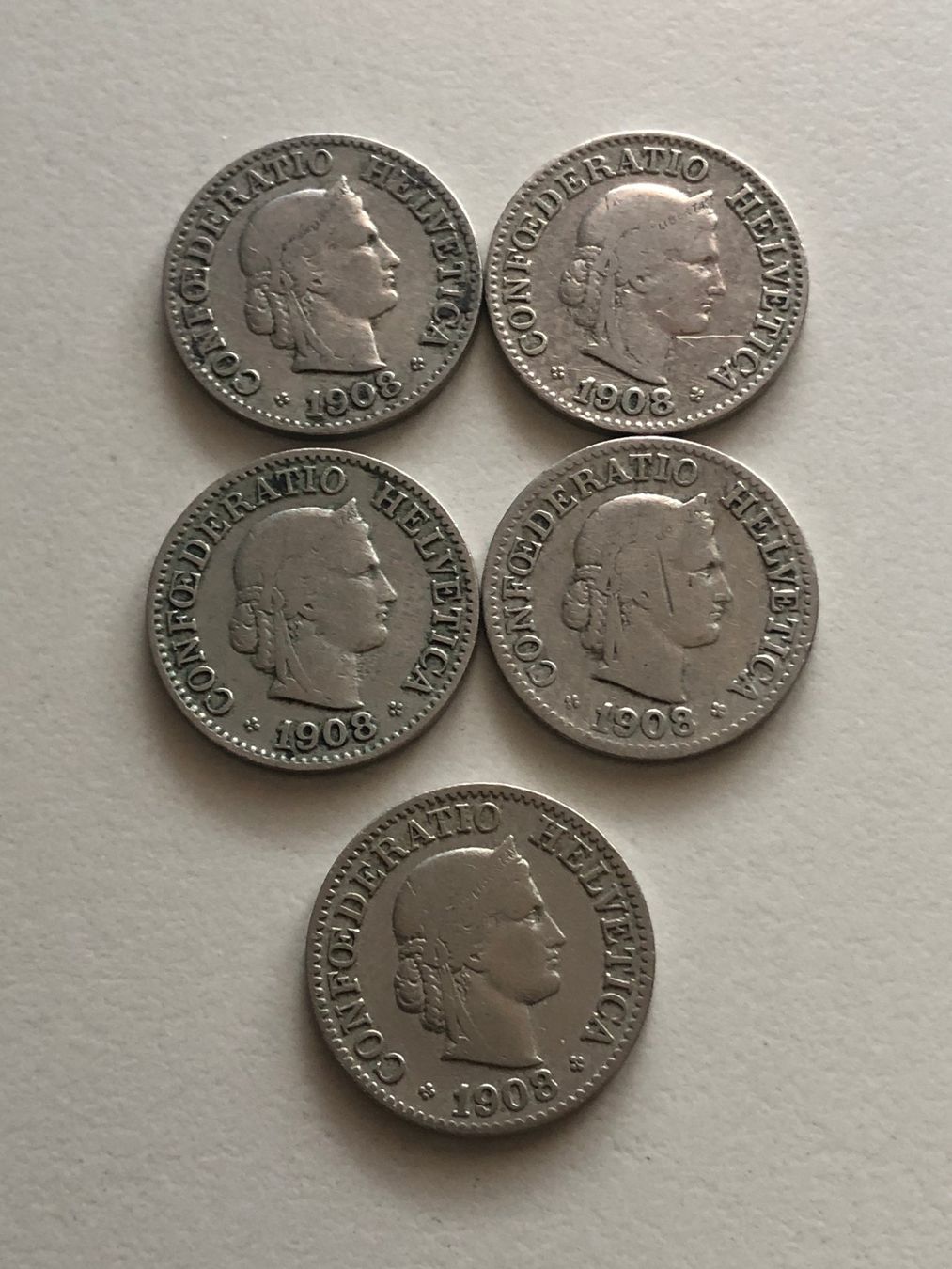 Tutti le monete: Lot mit 5 Stk. 10 Rp. 1908 – Usato da Schötz venduto da Odpa