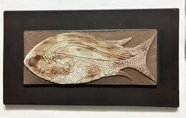 Vintage CERAMANO Wandfliese/Bild Keramik Fisch signiert
