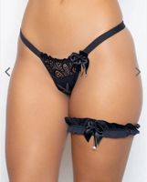String Sexy , lingerie, avec bande cuisse en Noir taille 36