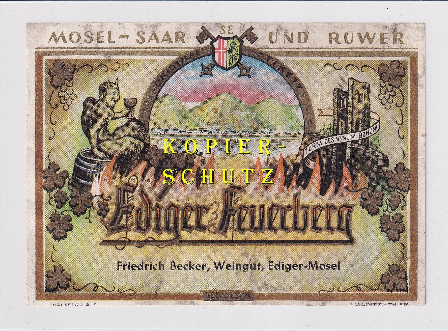 Papiere: Etikette - Ediger Feuerberg /bd – Gebraucht aus Hombrechtikon von Rudolf07