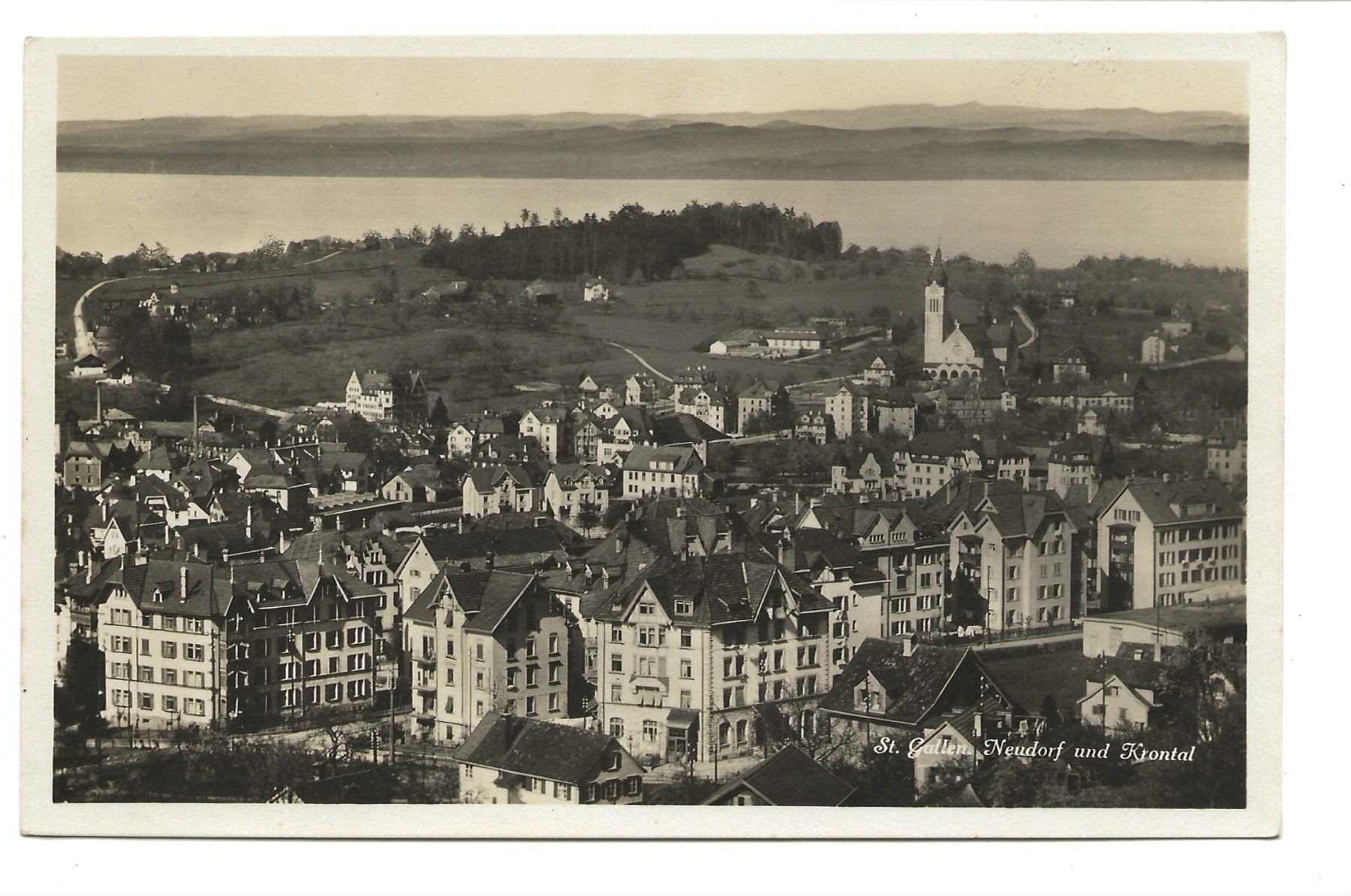 Ansichtskarten: St. Gallen - Neudorf - Krontal - Kirche Wohnhäuser dat. 1927 – Gebraucht aus Engelburg von Cartophil