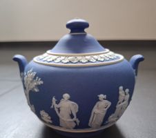 Wedgwood Zuckerdose, Jasperware, blau-weiss, Made in England