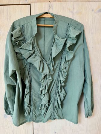 Bluse mit Rüschen Langarm Hellgrün Gr. M