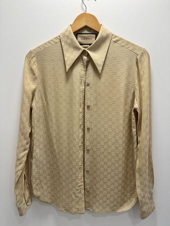 Gucci GG monogram silk shirt size 38 ivory Made in Italy