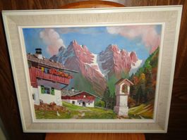 GEMÄLDE ALPEN BERGE ALPHÜTTE BERG-BILD