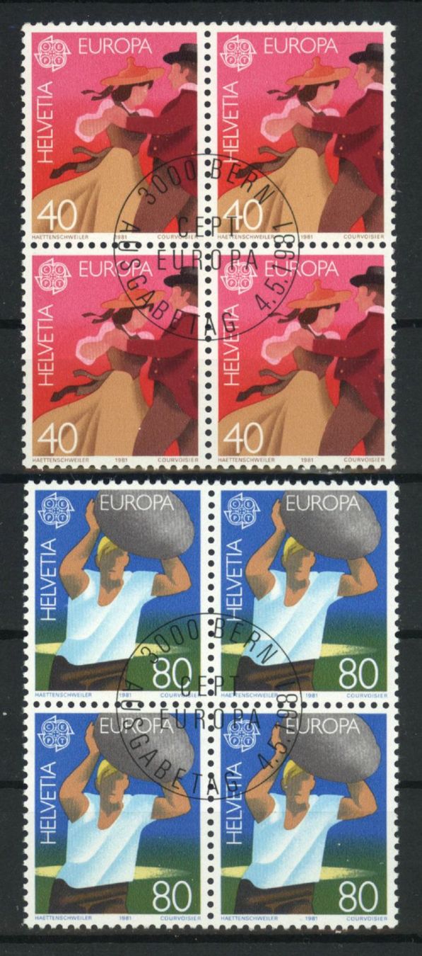Alle Briefmarken: 1981, Europa, Viererblöcke, ET – Neu (gemäss Beschreibung) aus Willisau von Vollstempel