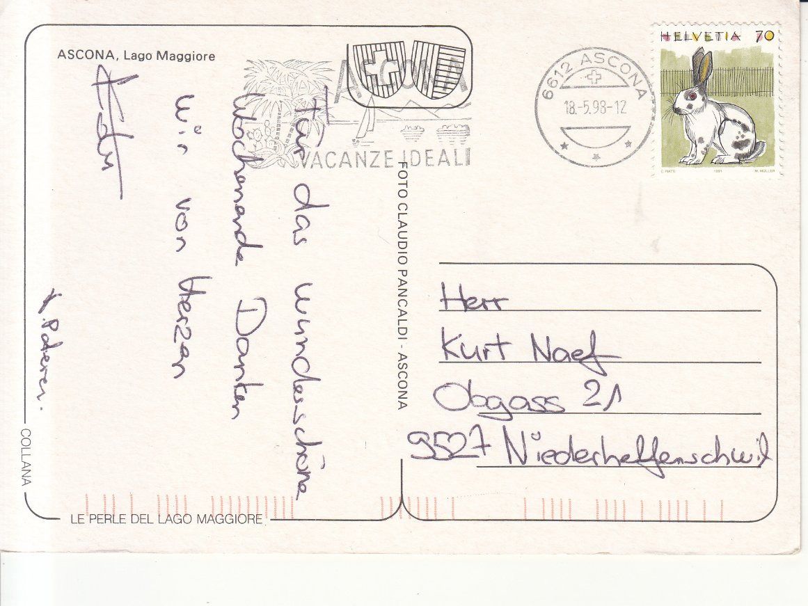 Ansichtskarten: Ascona 1998 – Gebraucht aus Bürglen TG von StampGraf 1