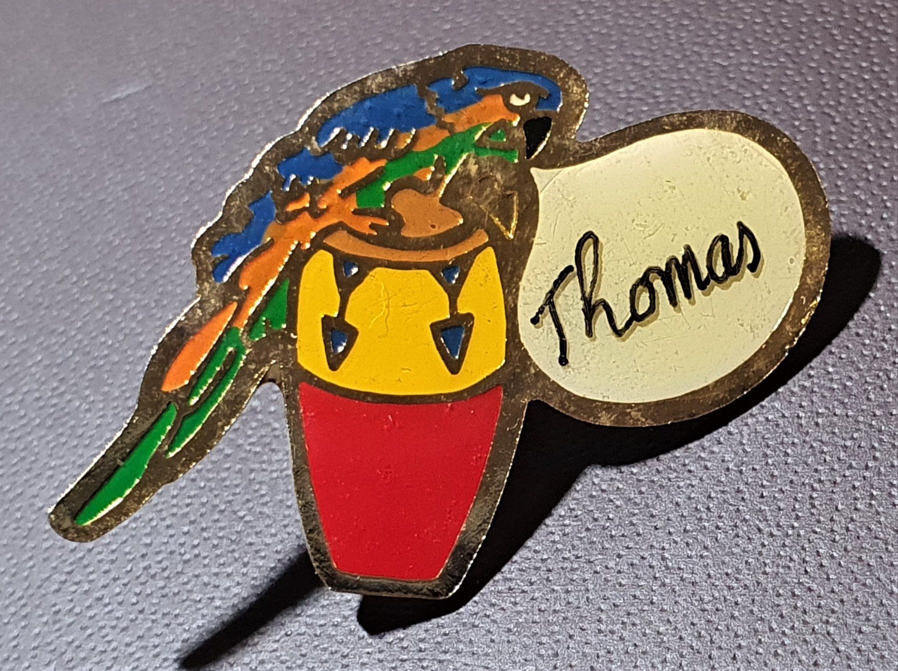 Spielzeuge: Q397 - Pin Papagei mit Trommel / Thomas – Gebraucht aus Reinach BL von Boston-Verkauf