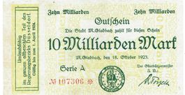 Mönchengladbach 10 Mrd.Mark Serie A mit Stempel 18.10.1923