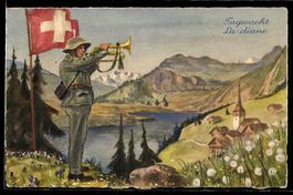 Schweizer Soldat in Uniform bei Tagwacht