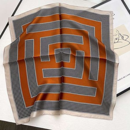 New 53cm 100% Silk Scarf, Burnt Orange Black Silk Scarf